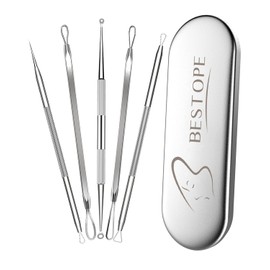 BESTOPE Blackhead Remover Blackhead Removal Pimple Comedone Extractor Tool - Treatment for Blemish Whitehead Popping Zit Removing with Metal Case (Silver)