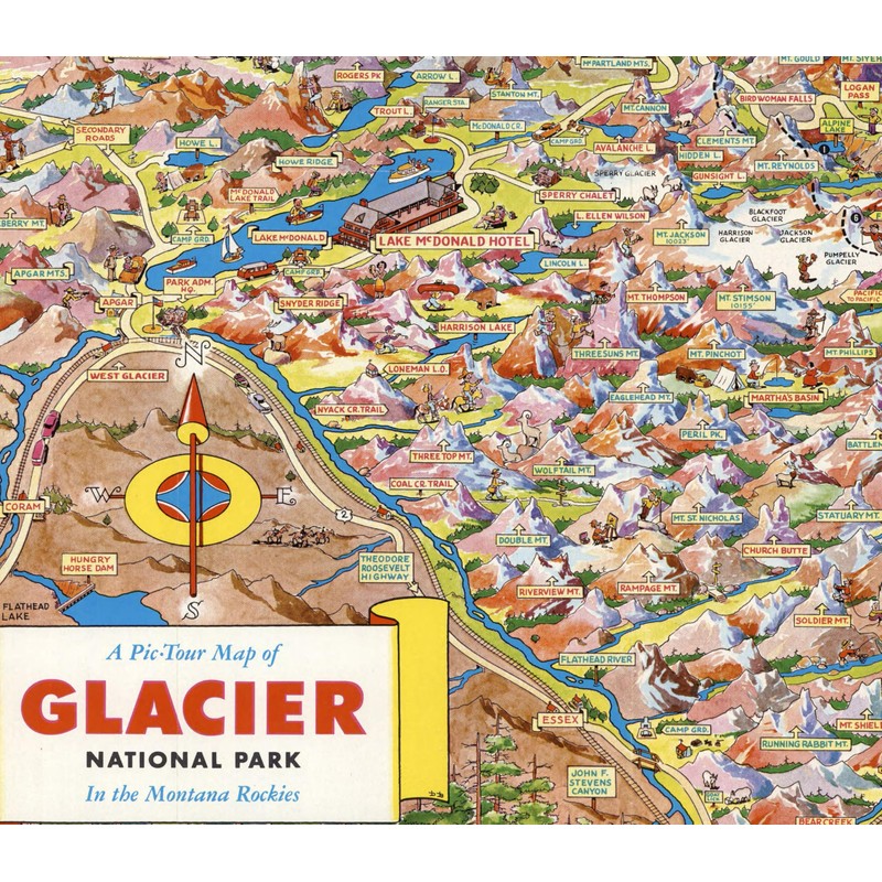 Glacier National Park Illustrated Map Poster – Montana Rockies, Mountains,