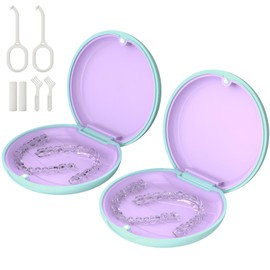 HEMILAB® 2 Pack Retainer Case, Slim Orthodontic Aligner Case Compatible with Invisalign, Removal Tool and Brush, Mint Green