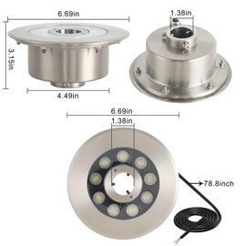Ajinsn LED Fountain Lights Warm White Outdoor Submersible Light 18W 12V AC DC Stainless Steel Materials IP68 Waterproof Landscape Underwater Light for Outdoor Pond Garden Patio Backyard