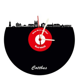 Cottbus Skyline Wall Clock Red / White Football Clock High-Quality Acrylic Glass Clock Wall Clock with Quartz Movement