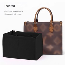 Lckaey Felt insert Organizer for Onthego PM Handbag Tote Bag Felt Purse Insert with Zipper Y063black-S