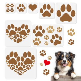 DOODLREAM 8Pcs Paw Print Stencils for Painting, Reusable Cat Dog Paw Stencil Drawing Templates, DIY Craft Paint Templates for Wall Home Decor Wood Burning Canvas Journal Card
