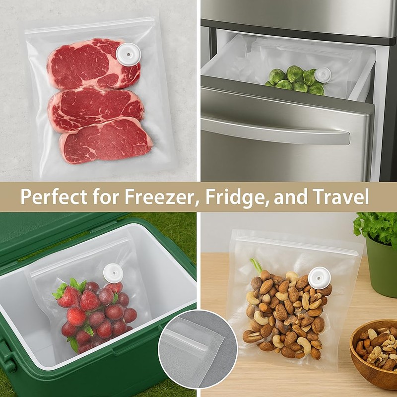 Vacuum sealer bags for food,reusable double zipper vacuum bag with