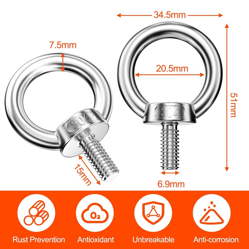 Mesybveo Pack of 5 M8 Eye Bolt, 304 Stainless Steel