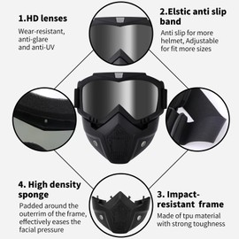 YISUGOOC Detachable Airsoft Mask, Motorcycle Goggles, Paintball Mask, ATV Goggles, Dirt Bike Goggles, Riding Goggles, Windproof Goggles, Ski Goggles, Helmet Goggles (Gray)