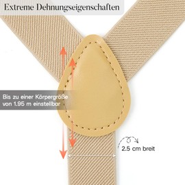 PONCEAU Set of 2 Braces and Bow Ties for Men and Women, 2.5 cm Wide Braces Men in Y-Shape, Elastic and Adjustable with Matching Bow Tie, 12 x 7 cm, champagne-coloured, One Size