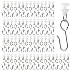 UFURMATE Curtain Hooks and Gliders Set, 100Pcs Stainless Steel S Shaped Small Curtain Hooks and 100Pcs White Curtain Track Rollers Pulleys for Window Curtain Track