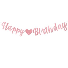 MDLLDM Rose Gold Happy Birthday Banner,Glitter Birthday Banner for Women Girls,Pre-Strung-Glitter Happy Birthday Sign, Happy Birthday Garland,Happy Birthday Backdrop,Happy Birthday Decorations