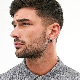 RIOSO 9Pairs Hoop Earrings for Men Stainless Steel Black Men's Hoop Earring