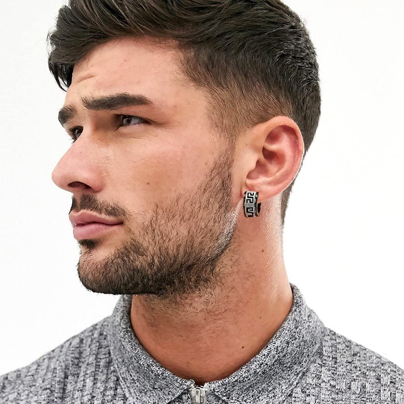 RIOSO 9Pairs Hoop Earrings for Men Stainless Steel Black Men's