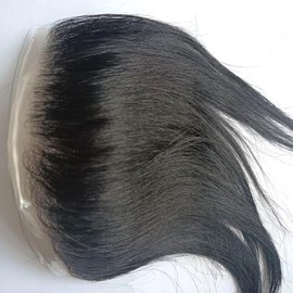 SeraphicWig Mens Toupee Hair Piece for Men Frontal Forehead Hairpiece V-shape Natural Hairline Skin PU Around Hair Base Size 1.18x6.29 inch Natural Black