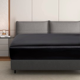 HommxJF Silk Satin Black Twin Fitted Sheet, Deep Pocket Fitted Sheet Only, Breathable, Non- Fading, Fully Elasticized Bed Sheets Sold Separately