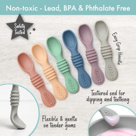 PrimaStella Silicone Chew Spoon Set for Babies and Toddlers - Safety Tested - BPA Free - Microwave, Dishwasher and Freezer Safe - Earth Shades