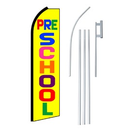 NEOPlex - "Pre School" Complete Flag Kit - Includes 12' Swooper Feather Business Flag with 15-Foot Anodized Aluminum Flagpole and Ground Spike