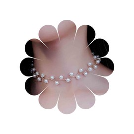 Allereya Boho Round White Pearl Necklace Pearl Choker Necklace Gold Chain Necklace Adjustable Pearl Clavicle Necklace Chain Jewellery for Women and Girls