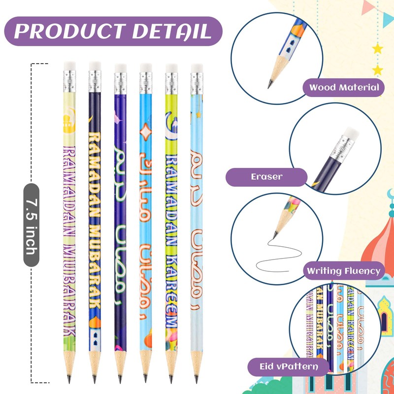 Feifeiya 96 Pcs Ramadan Eid Mubarak Gifts, Eid Pencils Ramadan