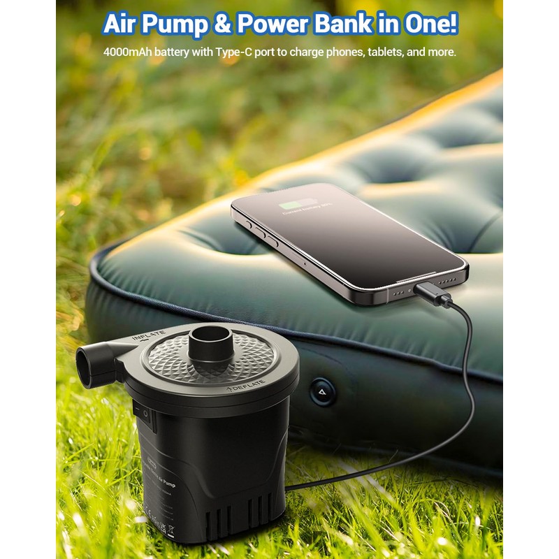 Dr.meter Air Pump for Inflatables, Rechargeable 4000mAh Battery Air Mattress