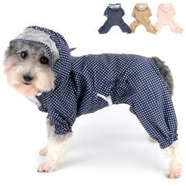 Zunea Waterproof Dog Raincoats with Hood for Small Dogs Puppy Rain Coat with Harness Hole Adjustable Rain Jacket Slicker Poncho with Legs Polka Dot Lightweight Pet Raining Jumpsuit Blue L