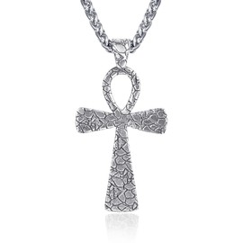 ADMETUS Ankh Chain Sterling Silver Egyptian Cross Necklace Ankh Pendant Men's Egypt Amulet Protection Jewellery Gift for Men, Sterling Silver, No Gemstone