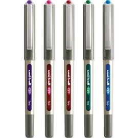 Uni-Ball UB-157 Eye Rollerball Pen Set - Pack of 5 Swatch Colours (Violet, Pink, Red, Green, Light Blue) UB157