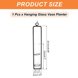 PATIKIL Plant Propagation Wall Hanging Terrarium with Metal Holder, 1 Sets Small Glass Planter Tube Vase for Hydroponic Flower Office Bathroom Bedroom Decor, Black