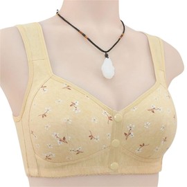 PrinStory Bras for Women Front Fastening Bras for Women Wireless Snap Closing Ladies Bras Comfort Women's Bras for The Elderly (Apricot Daisy, 40B)
