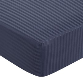 PiccoCasa 100GSM Microfiber Striped Bed Fitted Sheet, 16 Inch Deep Pocket Bed Mattress Cover, Durable Soft Breathable Wrinkle Resistant Bottom Sheets Navy Blue King