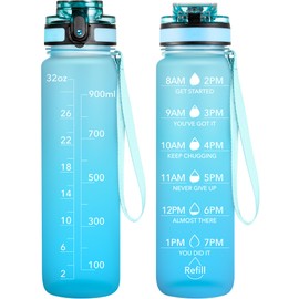 OLDLEY Water Bottles, 32oz Motivational Sports Water Bottle with Time Marker - Times to Drink - Tritan, BPA Free, Wide Mouth Leakproof, Luca (1 Pack)