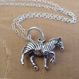 FashionJunkie4Life Sterling Silver 3D Zebra Charm Necklace, 18" Chain