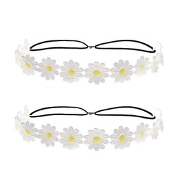 Myuiao 2pcs Daisy Flower Headband Sunflower Hippies Crown Hair Wreath Bohemian Floral Headpiece for Spring Tourism Wedding Festivals Party and Celebration, White