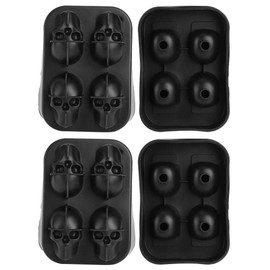 2 piezas de 4 rejillas con forma de calavera distintiva Molde de hielo antiadherente Bandeja de cubitos de hielo de silicona Negro para uso doméstico de barras Cóctel Café helado Té helado