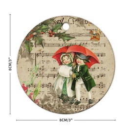 Christmas Ornaments,Round Retro Vintage Santa Claus Christmas Holiday Ceramic Tree Hanging Ornament, Memorial Keepsake Remembrance Sympathy Souvenir Xmas Decoration Gift