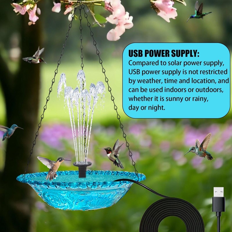 Hanging Bird Bath, Bird Bath Bowl with Fountain USB Powered,