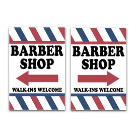 Barber Shop Walk-Ins Welcome Left Arrow (24" X 36") Vinyl Decal Only (Pack of 2) |Sign|Sticker|Poster