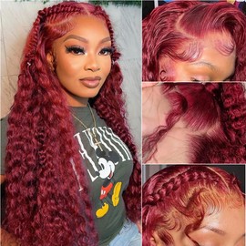 ZGWG 13X6 99J Burgundy Lace Front Wigs Human Hair 180% Density Burgundy Curly Lace Front Wig Human Hair Hd Transparent Frontal Wig Pre Plucked Natural Hairline With Baby Hair 26Inch
