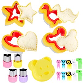 Sandwich Cutters for Kids - 5PCS Cute Cartoon Animal & Dinosaur Shapes with 10 Animal Forks, Cookie & Fruit Cutters Set, Fun Lunch Box Tools for Toddlers Children's Party, Picnic, School