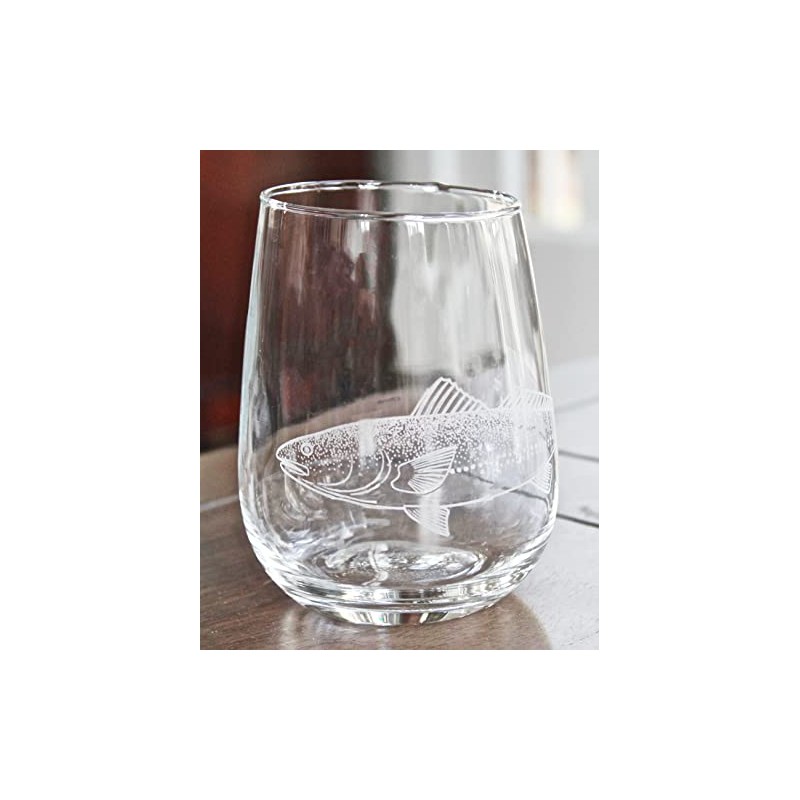 HullSpeed Designs Redfish Engraved Stemless Wine Glasses (Set of 2)