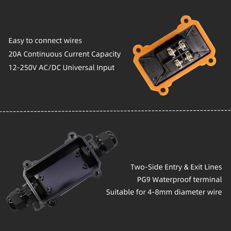 Feloako Waterproof Inline Cord Switch DPST 12V-24V/110V-250V| AC/DC Rocker Switch|