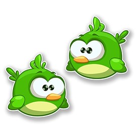 2 x 10cm Green Cartoon Bird Vinyl Sticker Decal Angry Helmet Car Bike #6427 (10cm x 10cm)