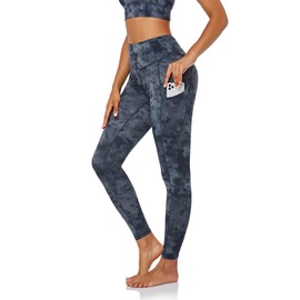 Arthas Thick High Waist Yoga Pants with Pockets, Workout Leggings for Women Buttery Athletic Yoga Pants Black Tie Dye