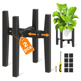 LASZOLA Bamboo Adjustable Plant Stand for Single Large Indoor Planters, Heavy Duty Floor Fern Holder Fits 8 to 12 Inch Pots, Mid Century Elevated Big Stool for Flower– Pot Not Included, Black, 2 Pack