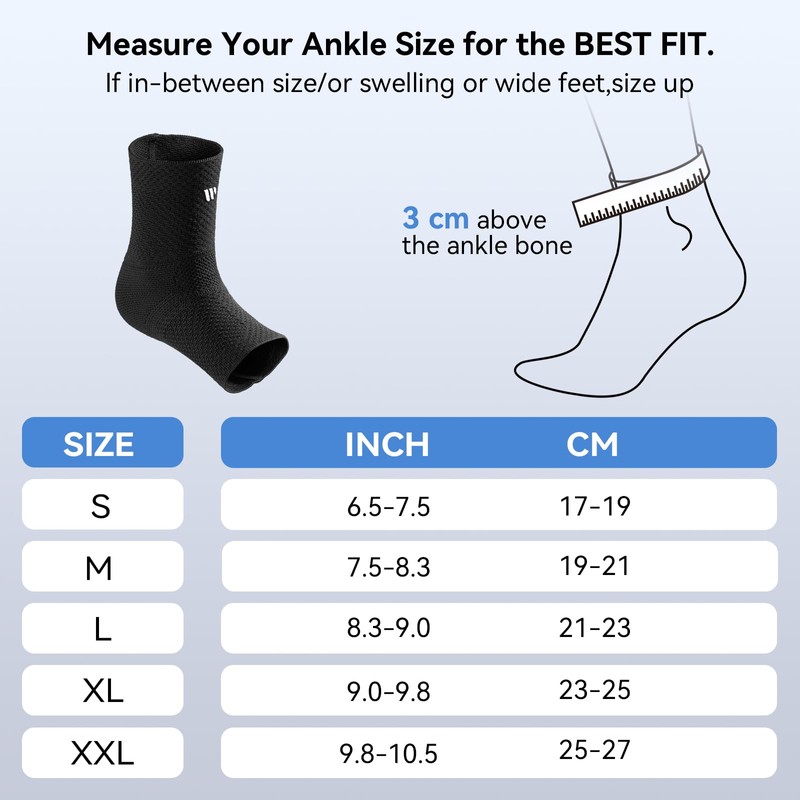 WHCOOL Ankle Support Compression Sleeve, 7 Compression Zones Ankle Brace,Dark,XL(Pack