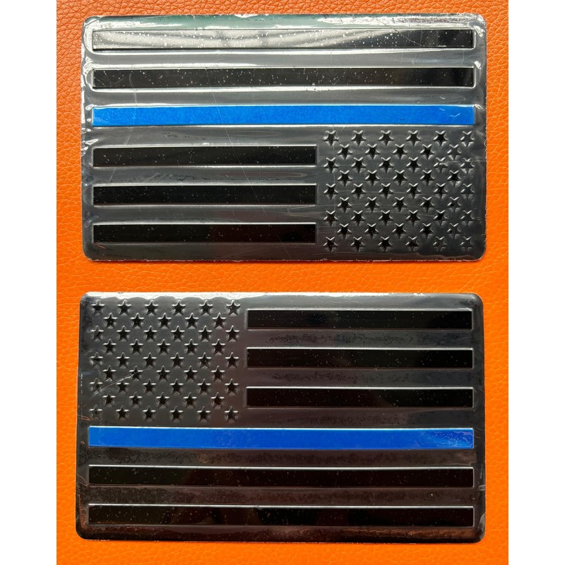 ENTJ 2 Pack Metal American Flag Emblem Decal, Thin Blue