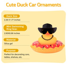 wonuu Rubber Duck Car Decorations Cute Car Accessories Dashboard Car Ornament with West Cowboy Hat Swim Ring Colour Necklace and Sunglasses,A_black&necklace cowboy hat red ring