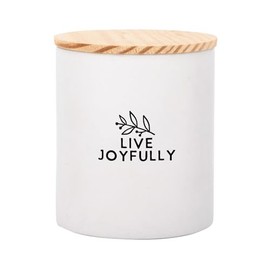 Dexsa Live Joyfully Ceramic Canister with Lid - Natural Pine Lid - Hold Utensils, Sugar, Tea Bags, Coffee Grounds, Spices, Cotton Balls, Bath Salts or Toiletries