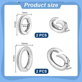 PH PandaHall 4Pcs 925 Sterling Silver Spring Gate Rings 2 Sizes Oval Spring Clasp Metal Spring Gate Rings Necklace Enhancer Shortener Clasp Jewelry Connectors for Bracelet Key Rings