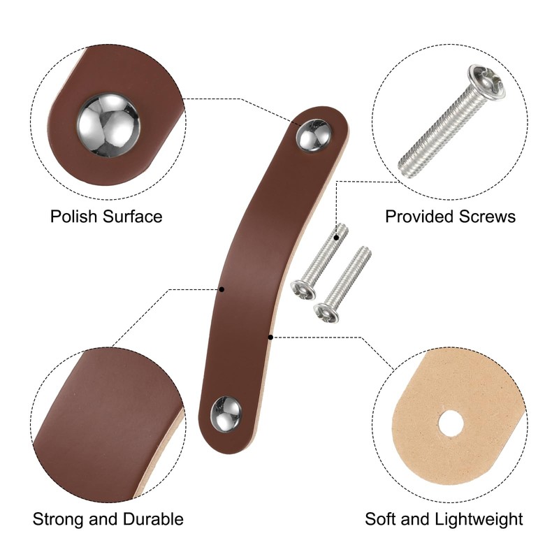 sourcing map 4 Packs Leather Drawer Pulls, Double Hole Leather