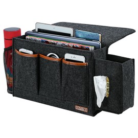 Zafit Bedside Caddy, Large Size Bedside Storage Organizer Bedside Organizer Caddy for Magazine Remotes Phone (13.4'' x 18.1'' Tissue box holder, Dark Grey)