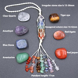 CHSEEO 8 PCS Healing Crystals Set, 1 PC 7 Chakra Gemstone Pendant and 7 PCS 7 Chakra Crystals, Chakra Crystal Gifts for Reiki, Healing, Meditation, DIY Decorations